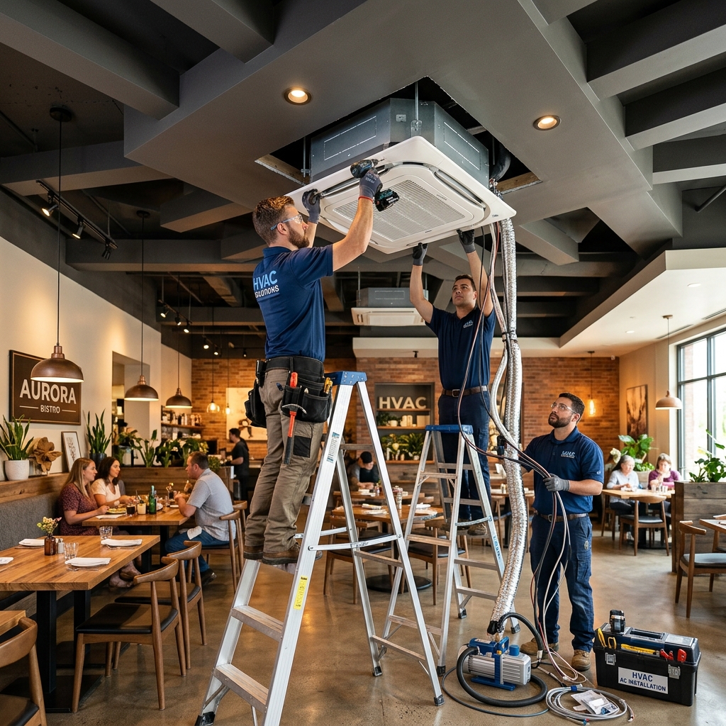 Instalasi AC Cassette Plafon Restoran & Kafe